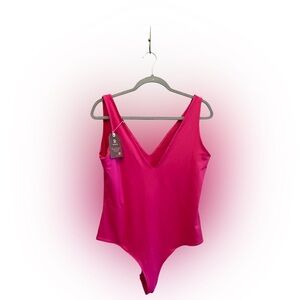 Pink Women's Sexy Plunge V Neck Backless Sleeveless Going Out Tank Bodysuit- XL